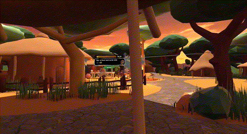 A first person view walking through an African village, walking up to a table to slice two onions and place them in a mortar.